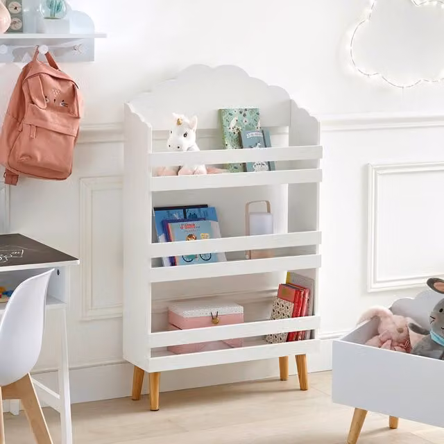 Librería Douceur de Atmosphera para dormitorio infantil con 3 estantes, color blanco, An/P/Al: 100 x 58 x 18 cm