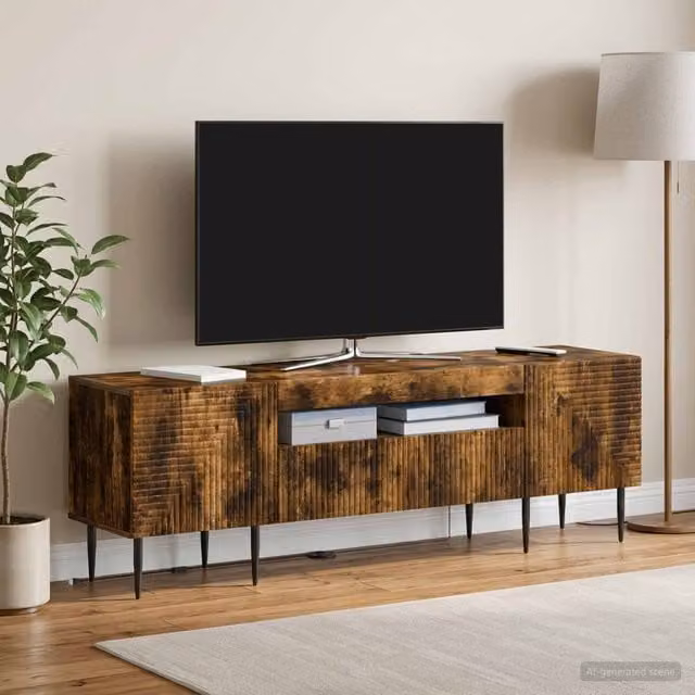 Mueble de TV Haarlem con iluminación LED de Maison Exclusive en roble ahumado An/P/Al: 153 x 35 x 43 cm