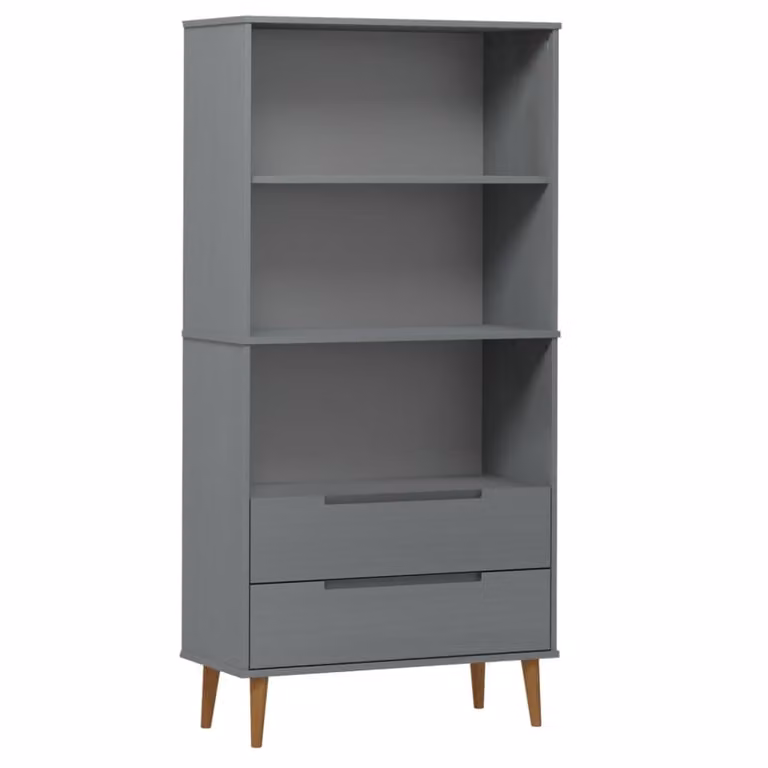 Estantería librería Maison Chic de madera maciza de pino lacada en gris de estilo escandinavo, An/P/Al: 85 x 35 x 170,5 cm