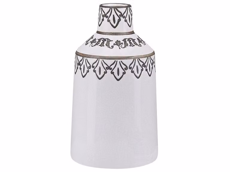 Jarrón de cerámica Beliani para flores de estilo retro y diseño abstracto en color blanco, Altura: 25 cm