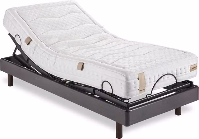 Conjunto de colchón híbrido de visco y base articulada motorizada con mando inalámbrico Aran Dunlopillo, An/P/Al: 80 x 200 cm, color blanco y marrón