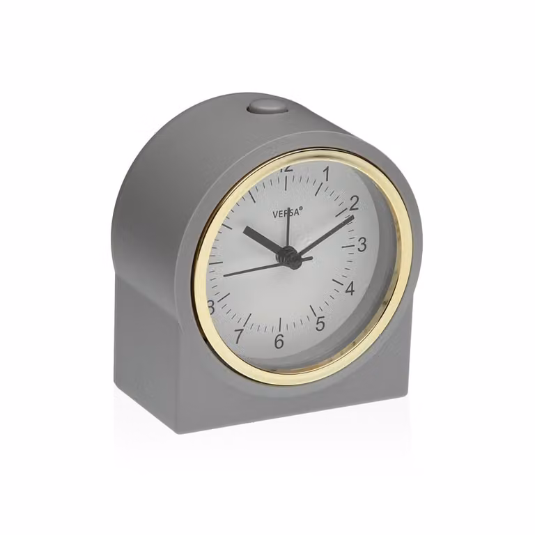 Reloj de mesa analógico redondo Versa Home en plástico y cristal color gris