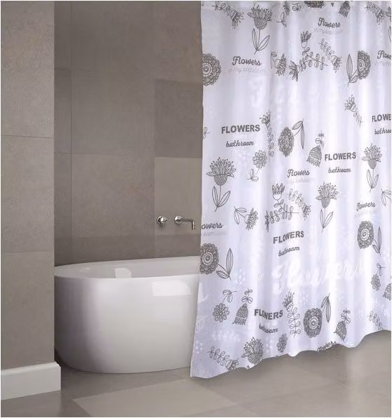 Cortina de ducha de poliéster con diseño floral de Msv en gris y blanco, An/P/Al: 180 x 200 cm