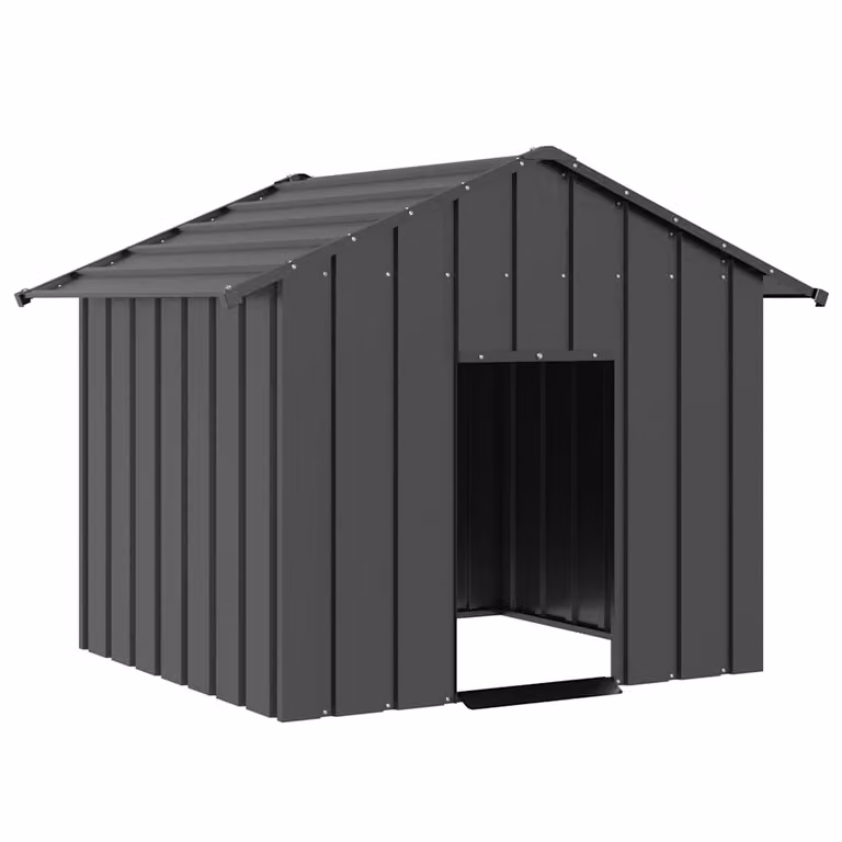 Caseta para perros vidaXL de metal con techo de acero galvanizado, color antracita mate, An/P/Al: 131 x 101 x 102 cm