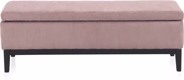 Bancobaúl de FIJALO tapizado en corduroy rosa con patas de madera negra de estilo moderno