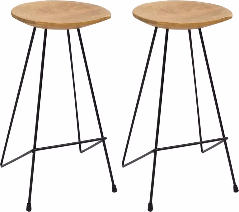 Set de 2 taburetes de cocina Syfax de madera de teca aceitada y hierro en color marrón y multicolor
