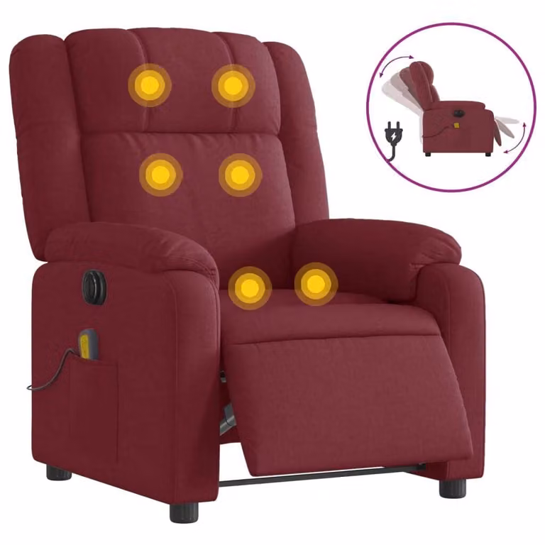 Sillón de masaje reclinable eléctrico Syfax en tela color rojo