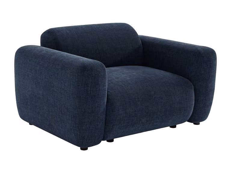 Sillón clásico POGNI de Maison Céphy en tela azul con reposabrazos