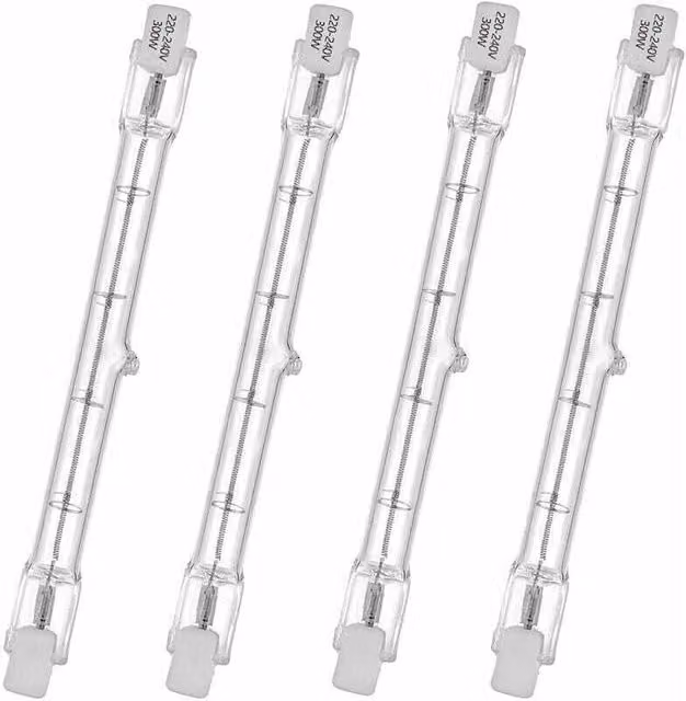 Pack de 4 tubos halógenos ODIPIE con casquillo R7s, potencia de 300 W, 230 V y luz blanco cálido 2800 K, longitud: 11,8 cm