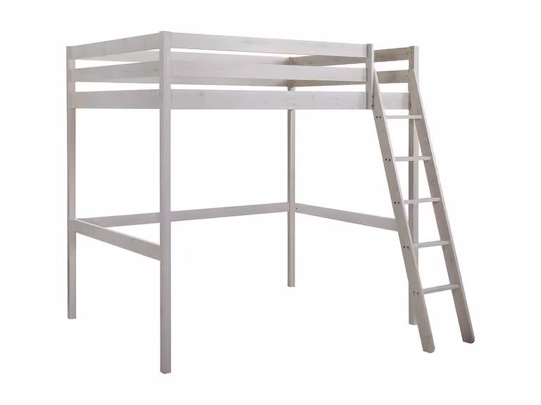 Cama alta GEDEON para niños en pino macizo y color blanco, An/P/Al: 140 x 190 x 152,5 cm