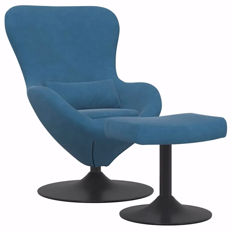 Silla huevo con reposapiés vidaXL en terciopelo azul con giro de 360 grados