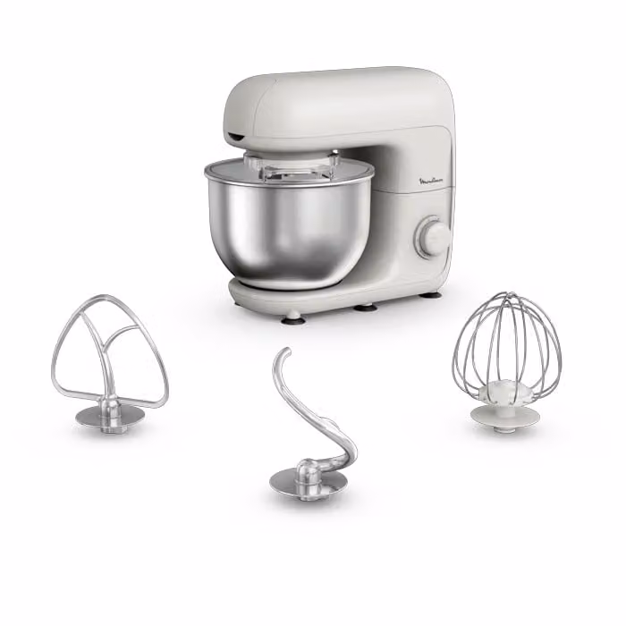 Robot de cocina Moulinex Bake Essential de 800 W con bol de 4,8 L en blanco y gris