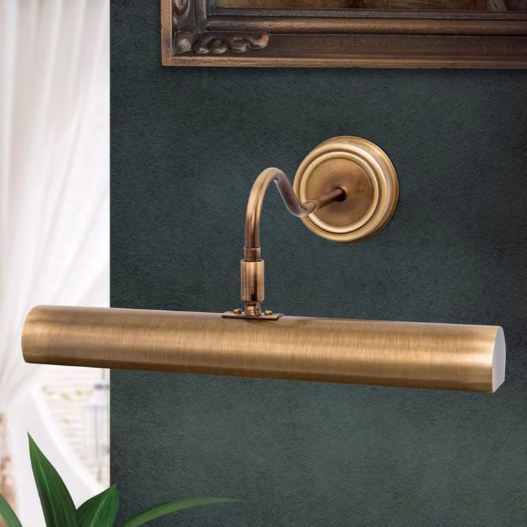 Lámpara de pared para cuadros Orion Lariga en latón envejecido y bronce, atenuable, 35 cm