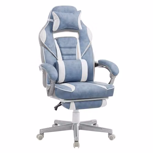 Silla de oficina ergonómica SONGMICS con reposapiés, reposacabezas y soporte lumbar, capacidad 150 kg, disponible en azul, blanco o petróleo