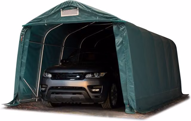 Carport portátil TOOLPORT de PVC y acero galvanizado, cobertizo de almacenamiento impermeable con diseño a dos aguas, color verde, An/P/Al: 3,3 x 6 x 3,3 m