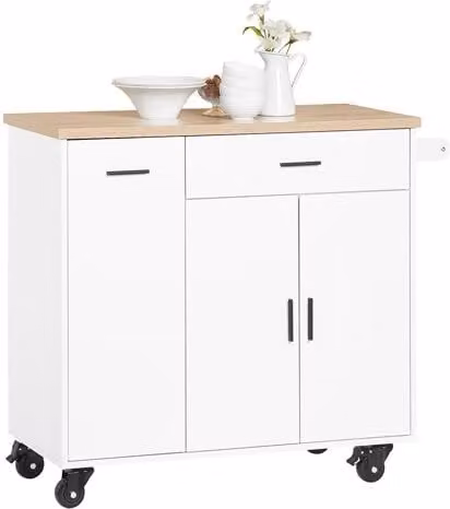 Carro multiusos de servicio Sobuy con 3 puertas y toallero, color blanco, An/P/Al: 105 x 46 x 92 cm