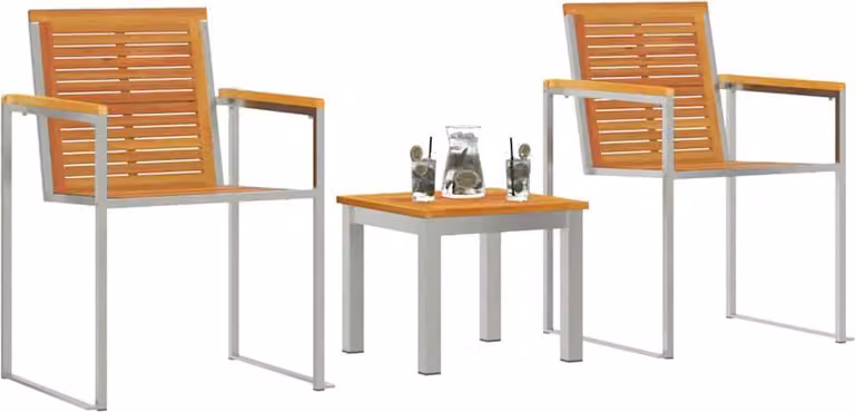 Set de 3 tumbonas Syfax de madera de acacia y acero inoxidable en color marrón para jardín o terraza