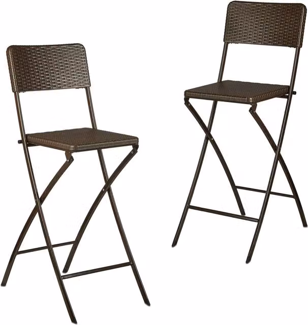 Juego de 2 taburetes de cocina altos y plegables Relaxdays con efecto ratán en color marrón, An/P/Al: 44 x 44 x 115 cm
