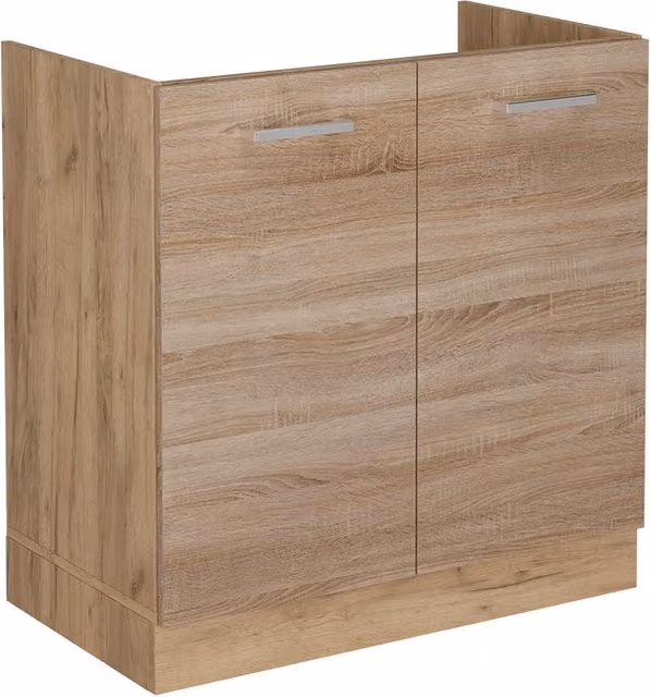 Armario bajo para fregadero Vicco R-Line en color marrón y gris con puertas batientes y acabado mate de 80 cm