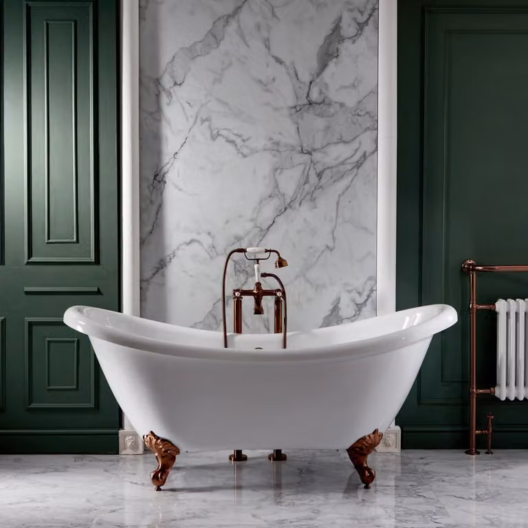 Bañera exenta de acrílico Hudson Reed en color blanco con forma ovalada, An/P/Al: 175 x 77 x 73 cm