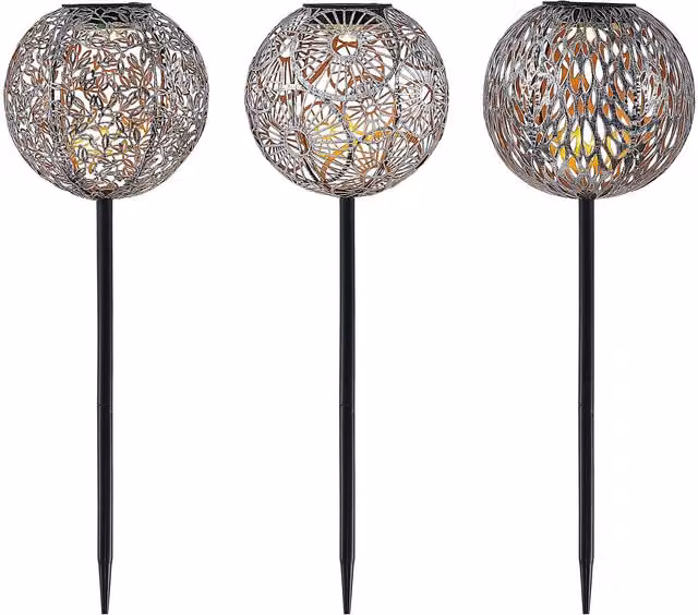 Set de 3 lámparas LED solares Lindby de metal para jardín y terraza en color gris y plata