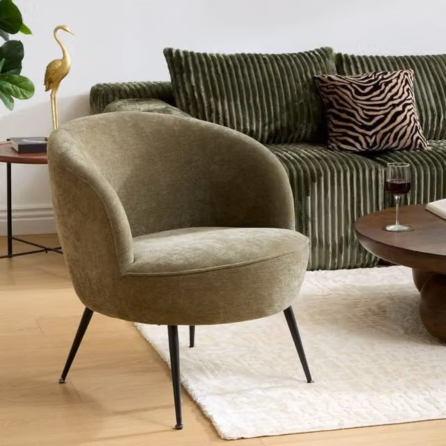 Sillón Tildae de Atmosphera en tela de pana verde con reposabrazos, An/P/Al: 69 x 63 x 71 cm