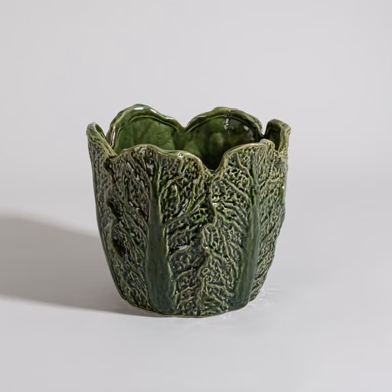 Cubremacetas de cerámica con forma de col de Maisons du Monde, color verde, Diámetro: 17 cm
