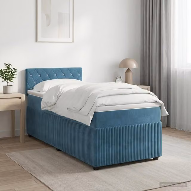 Cama box spring con colchón Maison Exclusive en terciopelo azul, An/P: 100 x 200 cm