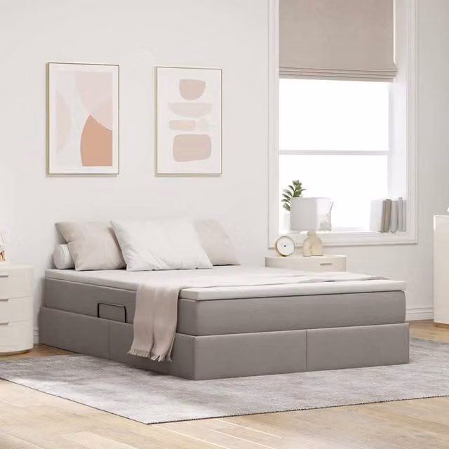 Cama con almacenamiento y colchón híbrido vidaXL en beige y gris, An/P/Al: 140 x 200 x 28 cm