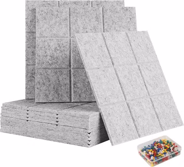 Pack de 12 paneles de fieltro autoadhesivos cuadrados de NORTHIX para montaje en pared en colores gris y multicolor