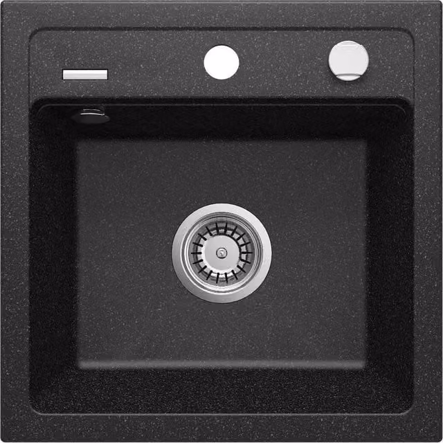 Fregadero de granito compuesto Deante de 1 cubeta, color negro, diseño rectangular para montaje sobre encimera, An/P/Al: 44 x 44 x 17,4 cm