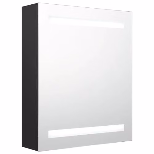 Armario de baño Helloshop26 con espejo LED y puertas de cristal, color negro mate, An/P/Al: 50 x 14 x 60 cm