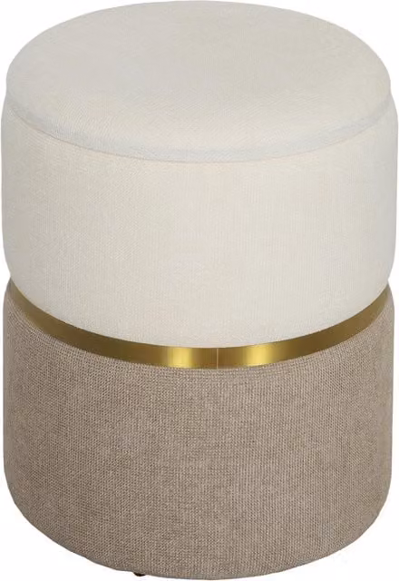 Taburete con espacio de almacenamiento NORTHIX en diseño bitono beige y blanco, con tapa y anillo metálico, An/P/Al: 36 x 36 x 44 cm