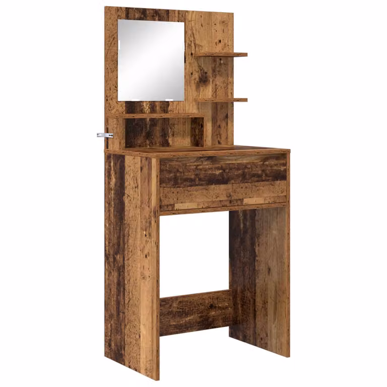 Mesa de tocador moderna vidaXL de madera envejecida en color marrón con espejo para dormitorio