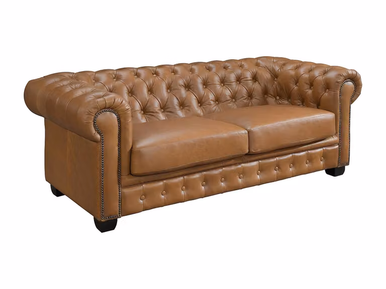 Sofá Chesterfield de 3 plazas Brenton de piel en color marrón con estructura de madera de Vente-Unique An/P/Al: 201 x 73 x 66 cm