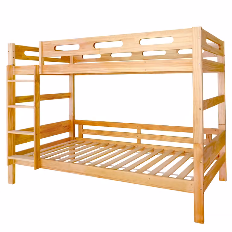 Litera de dos niveles OKWISH de madera de pino natural para niños, estilo escandinavo, color beige y marrón, 90x200 cm
