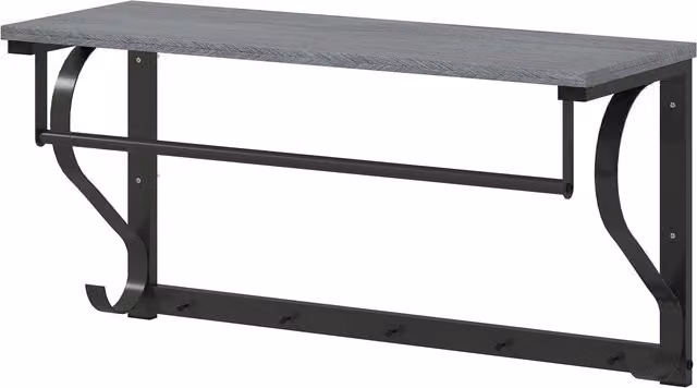 Perchero de pared NORTHIX con estante y 5 ganchos, color gris y negro, estilo industrial