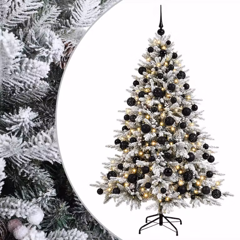 Árbol de Navidad artificial vidaXL de 210 cm con 300 LED blanco cálido y bolas decorativas en color verde y blanco