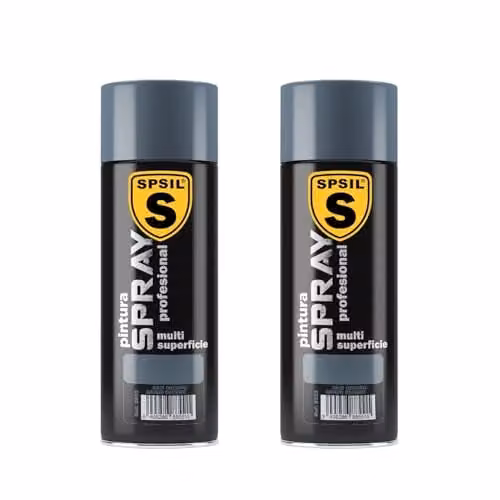 Pack de 2 unidades de Pintura Spray SPSIL Brillante Gris Oscuro de 400 ml para Metal, Madera y Plástico con Secado Rápido