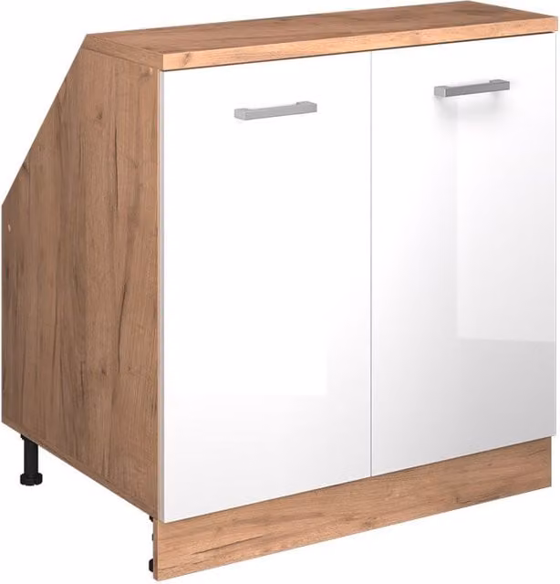Armario de cocina Vicco R-Line para techo inclinado en blanco alto brillo con 2 puertas, An: 80 cm, P: 60 cm, Al: 83,8 cm