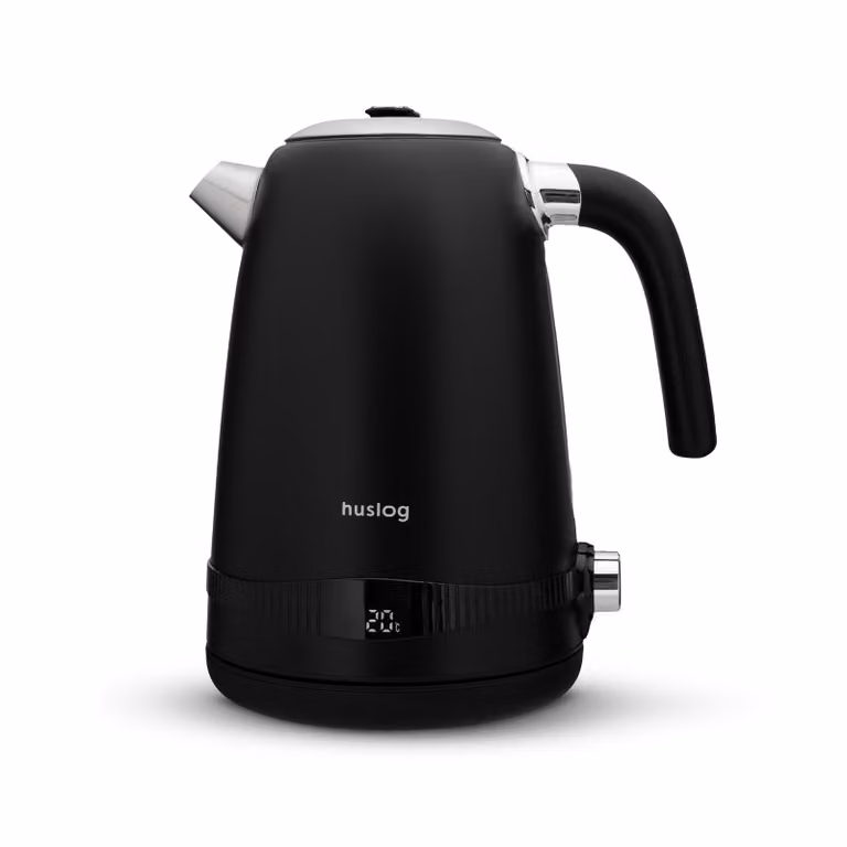 Tetera retro Huslog con control de temperatura, 1,7 l, 2200 W, pantalla LCD y color negro