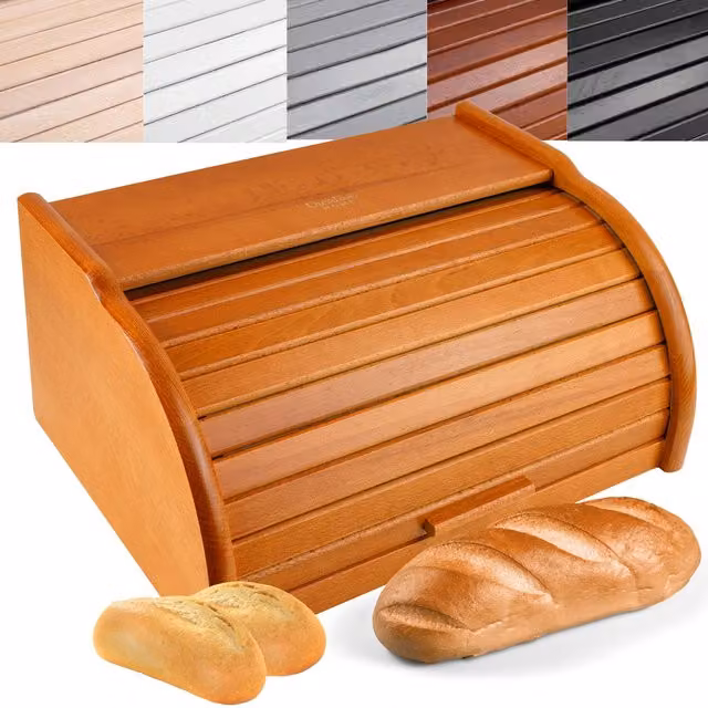 Panera de madera Creative Home para guardar pan y bollos, color marrón, An/P/Al: 38 x 28,5 x 17,5 cm