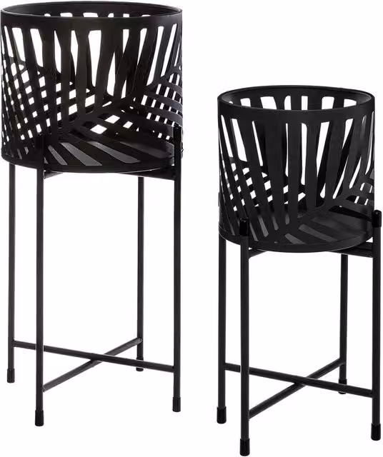 Juego de 2 macetas con soporte Leaves de Atmosphera en metal negro para mesa
