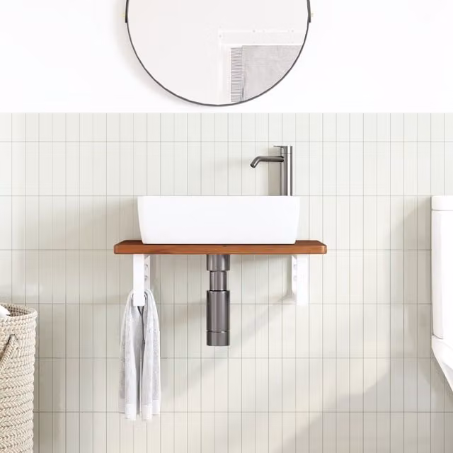 Estante de lavabo de pared SYFAX de madera de roble y metal en color marrón y blanco para baño