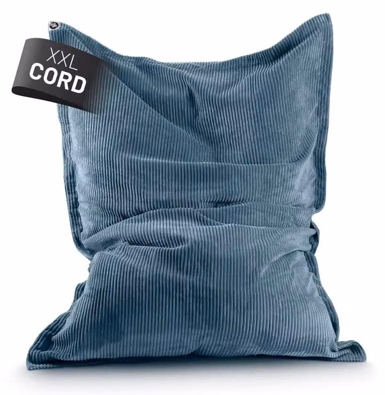 Puf gigante Lumaland Classic XXL de pana azul con funda lavable, An/P: 140 x 180 cm