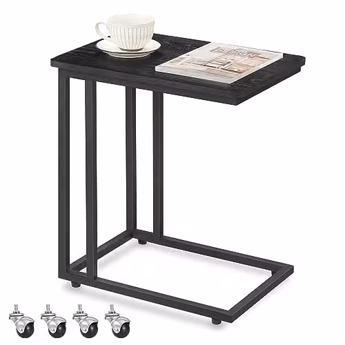 Mesa auxiliar moderna VASAGLE con ruedas y altura ajustable en color negro con acabado mate y estructura de metal y MDF