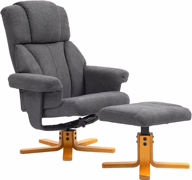 Sillón reclinable relax NORTHIX con otomana integrado, tejido de terciopelo gris, An/P/Al: 79 x 80 x 104 cm