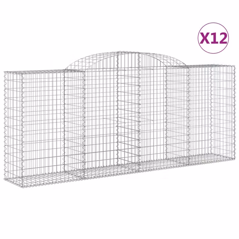 Set de 12 cestas gaviones vidaXL en forma de arco de acero galvanizado color gris, An/P/Al: 300 x 50 x 120/140 cm