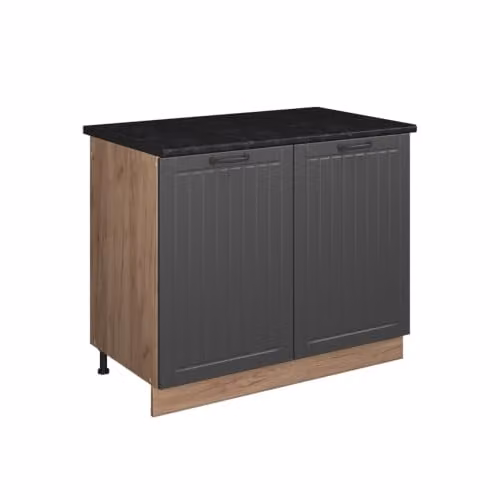 Mueble bajo fregadero Vicco Fame-Line Gris Oscuro y Roble Dorado An: 100 cm