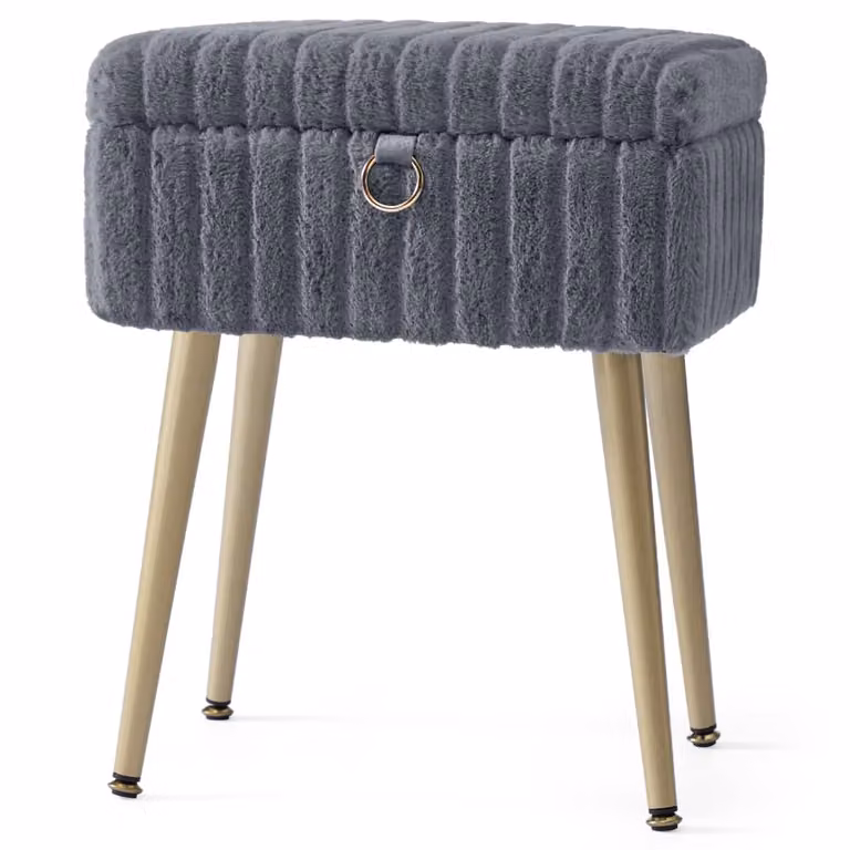Taburete de tocador Songmics acolchado con patas de metal dorado y tapicería de tela gris para salón o dormitorio, An/P/Al: 50 x 40 x 30 cm